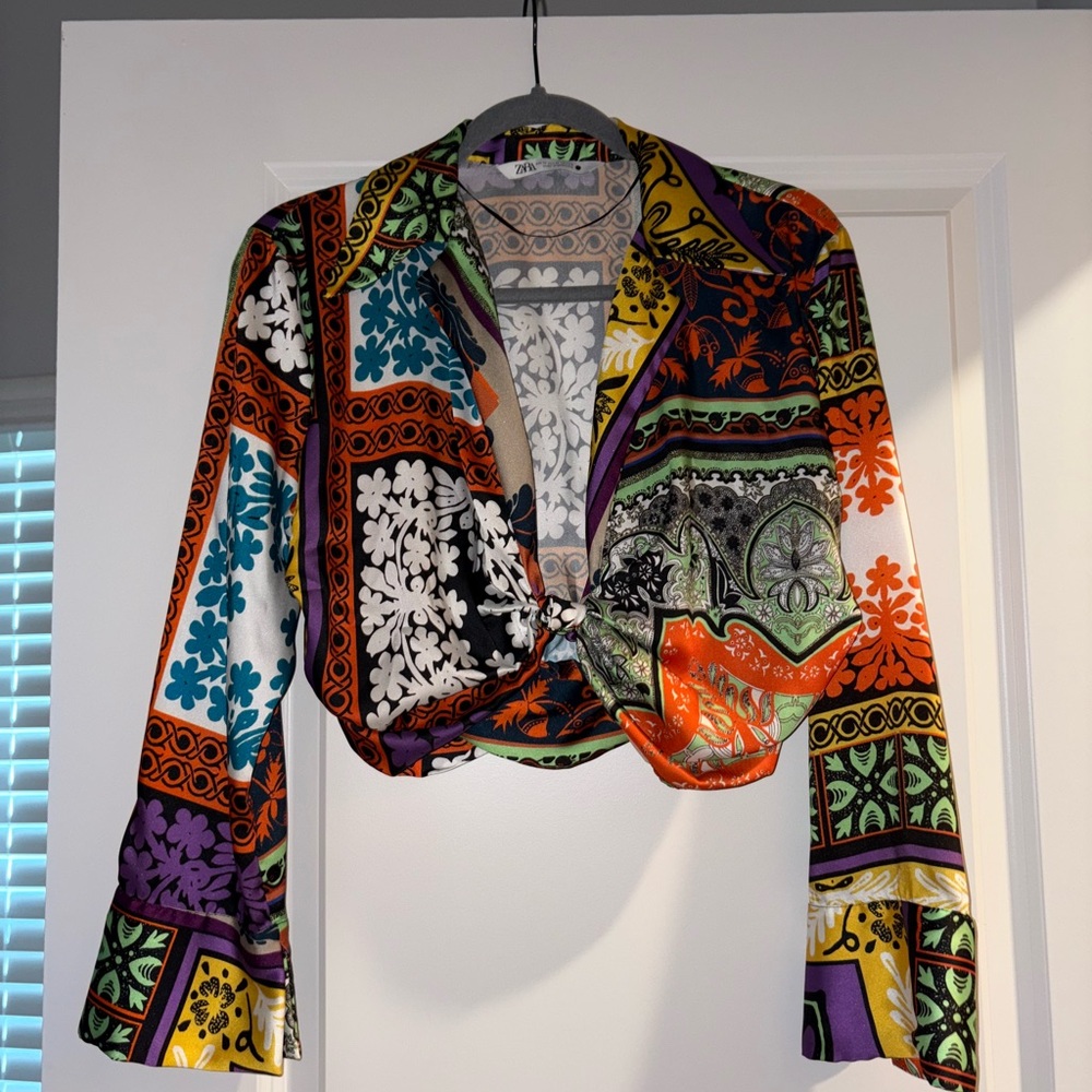 Zara Colorful Patterned Cropped Blazer